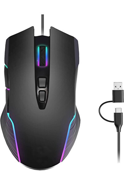 Generic ماوس سلكي مزدوج بأسلاك USB-C/USB-A، مؤشر ألعاب مع خاصية تحريك الماوس ...