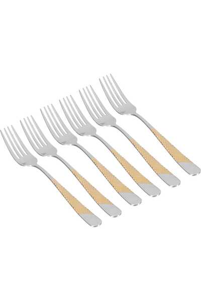 Generic Al Saif Gallery Steel Fork Set, Engraved, 6 Pieces - Silver
