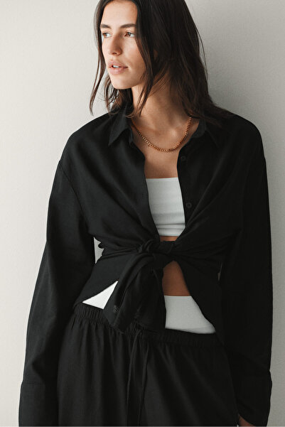 H&M Keten Karışımlı Oversize Gömlek