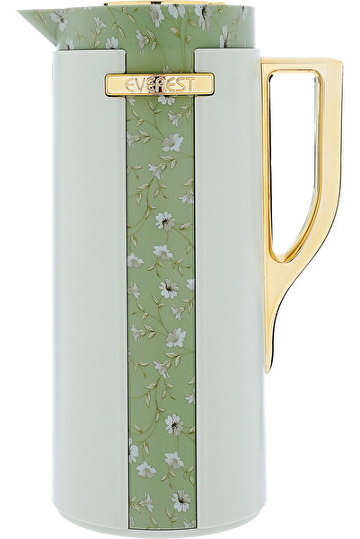Generic ترمس إيفرست ويداد، بنقشة وردة، مقبض ذهبي، سعة 1 لتر، غلاف داخلي زجاجي...