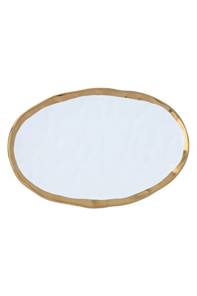 Generic Al Saif Gallery porcelain serving plate, 31x18x2 cm, oval, with golde...