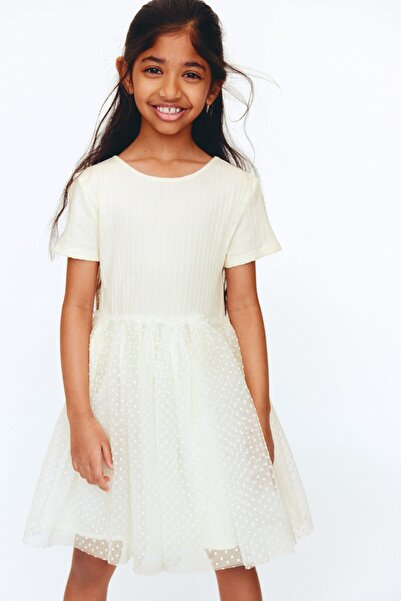 H&M Flok Baskılı Tül Etekli Elbise