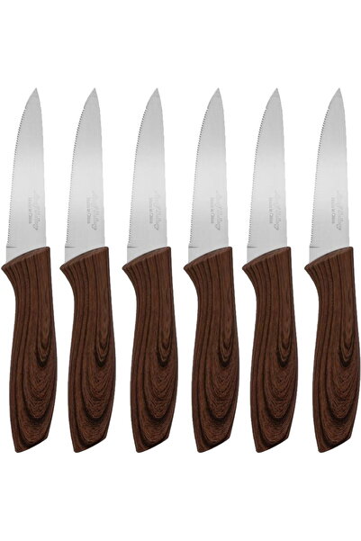 Generic طقم سكاكين مسننة من الفولاذ المقاوم للصدأ من معرض السيف، 6 قطع - بني
