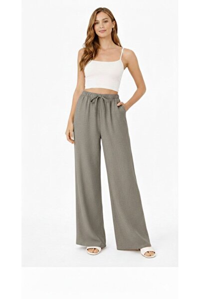 Maison La Femme Women's Linen Trousers with Elastic Waist and Loose Fit