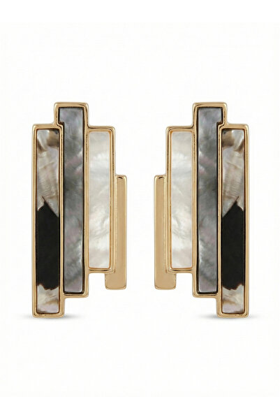 Pelin Aksesuar Black and Gray Acrylic Detailed Geometric Bar Earrings