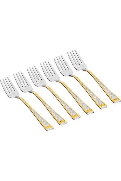 Generic Al Saif Gallery steel sweet fork set, 6 pieces, triangle pattern - si...