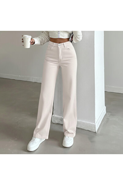 KENE JEANS Pantaloni din in cu talie înaltă, croială largă și picior amplu.