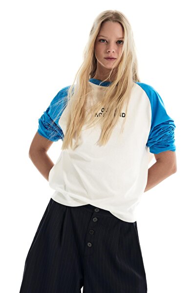 Bershka Uzun kollu kontrast baskılı tişört