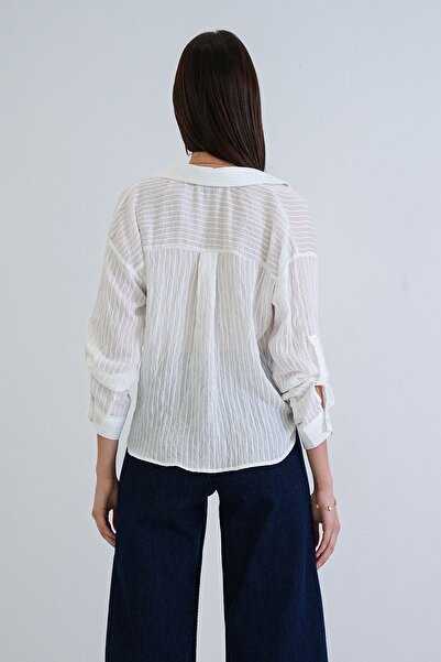 Trend Alaçatı Stili Women's White Shirt Collar Dobby Twisted Detailed Buttone...