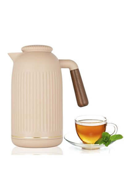 Generic ترمس جايدا تايملس، سعة 1 لتر، بمقبض خشبي - بني