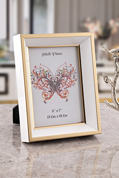 Seniste Milano Glass Decorative Picture Frame White-Gold Adjustable Stand-Wal...