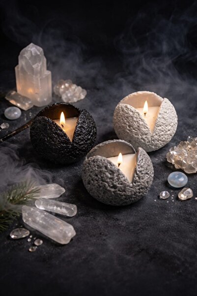 Akanart Studio 3 Renk Bitkisel Mum Dekoratif Obje – El Yapımı Doğal Mum Seti