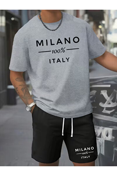 bellanova Men's Oversize Printed Shorts T-Shirt Set Streetwear Bottom-Top Com...