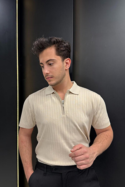 sunfyre Men's Premium Quality Short Sleeve Vertical Stripe Detailed Mercerize...