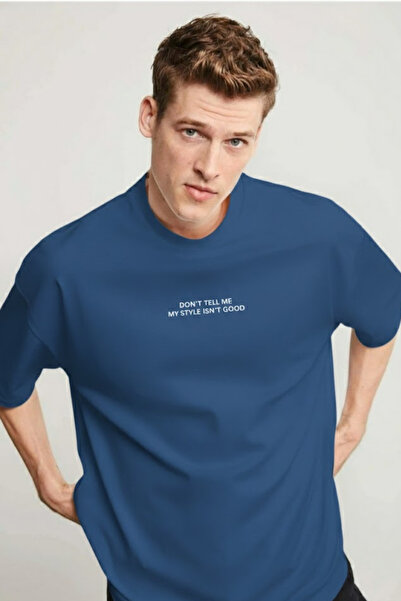 COMBİNE MİCHAİL Men's Text Printed Short Sleeve Blue T-Shirt