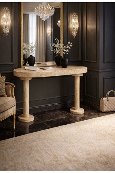 NZCollection Premium Traverten Dresuar Yarım Ay Form – Lüks Antre Konsolu 100...