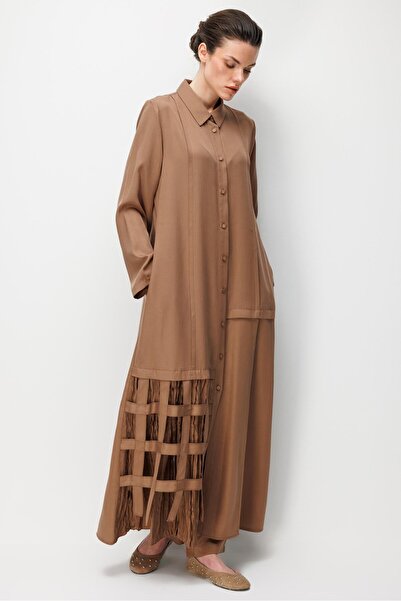 Micca %100 Doğal LyoCEL Dökümlü Soft Hissiyat Elişi Aller Detaylı Ferace-Kahve