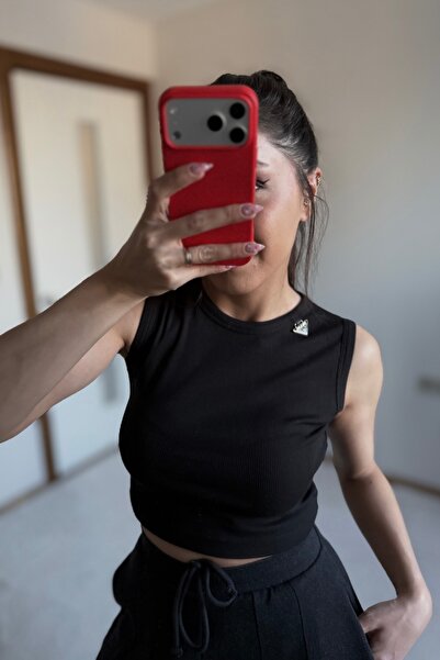 MoyStore Yumuş Pr Ribbed Crop Tank Top Black