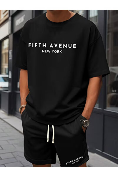 bellanova Men's Oversize Printed Shorts T-Shirt Set Streetwear Bottom-Top Com...