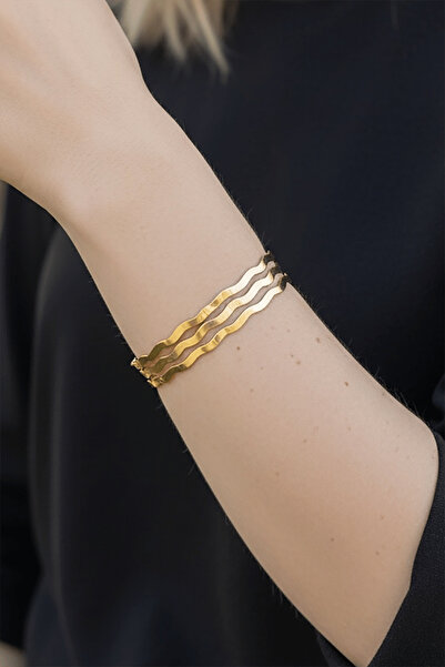 TAKIŞTIR Altın Renk 3'lü Zikzak Çelik Ajda Bilezik