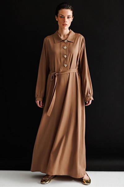 Micca %100 Doğal LyoCELL Dökümlü Soft Hissiyat SELL Düğme Kapama Özel Elbise-...