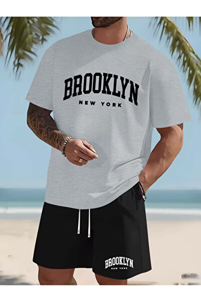 bellanova Men's Oversize Printed Shorts T-Shirt Set Streetwear Bottom-Top Com...