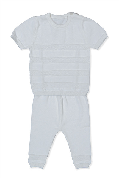 Bebetto Tri̇ko Double Set (Line Pattern) Blue