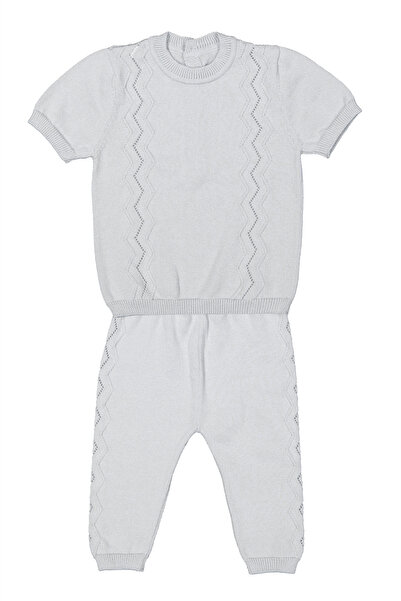 Bebetto Tri̇ko Double Set (Zi̇kzak Pattern) Gray