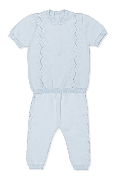 Bebetto Tri̇ko Double Set (Zi̇kzak Pattern) Blue