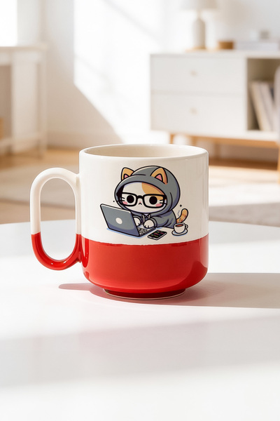 BB TRADE Computer Guy Cat Design Ceramic Printed Pro Mug 330ml