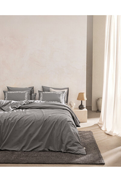 Madame Coco Linda Single 100% Cotton Embroidered Washable Seersucker Duvet Co...