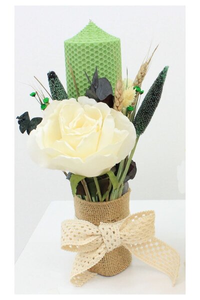 PRICHINDEL Lumânare de botez, tip fagure, din ceară, verde, 30 cm