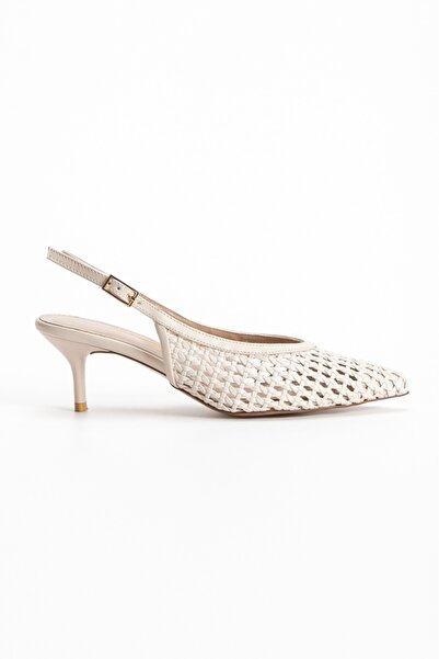 Satenora Aureva Cream Straw Knit Low Heel Shoes