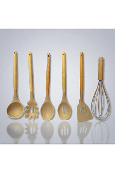 Queen’s Kitchen طقم أدوات مطبخ من السيليكون بمقبض خشبي مكون من 6 قطع