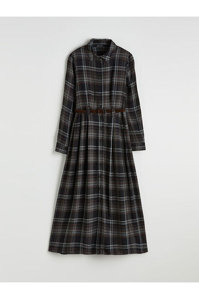 LC Waikiki Μαύρη Μπέλι Ζώνη τεμάχια Καρό Πουκαμισοφόρεμα