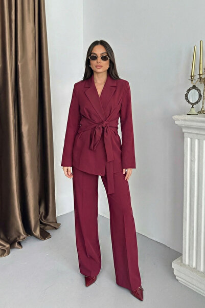 spirituel طقم سترة وبنطلون نسائي مع تفاصيل ربط عند الخصر، سترة بليزر وبنطلون ...