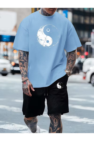 bellanova Set de tricouri și pantaloni scurți supradimensionați cu imprimeu p...