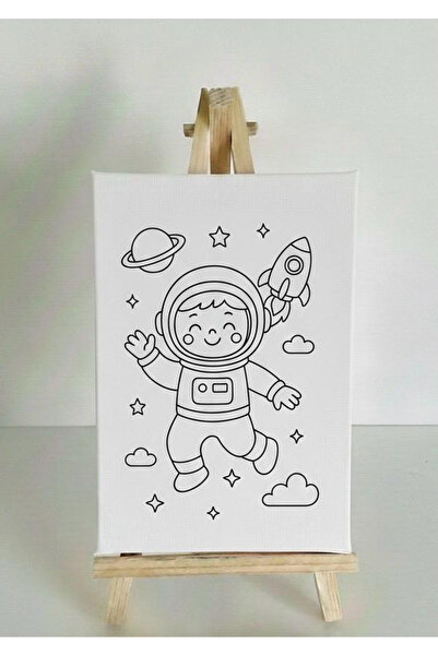 degdesign Hobi Ahşap Boyama Seti Astronot 20x30 cm (6 Renk Boya ve Fırça Dahil)