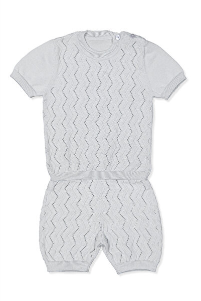 Bebetto Tri̇ko Shorts Suit (Zi̇kzak Pattern) Gray