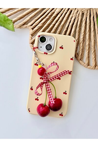 Go Aksesuar Iphone 13 /14 / 15 Uyumlu Charm Kiraz Tasarımlı Esnek Silikon Kılıf