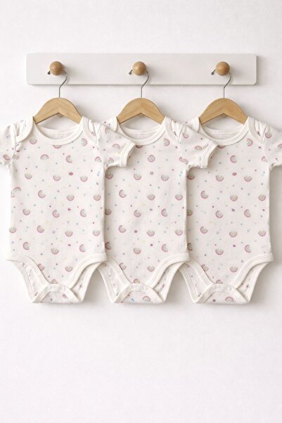 BESMİNO %100 PAMUKLU 3'LÜ ÇITÇITLI BODY 0-3 AY KISA KOLLU