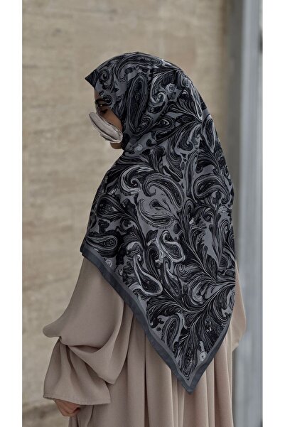 Qalortex Scarf Cotton Soft Azalea Pattern Scarf-Black