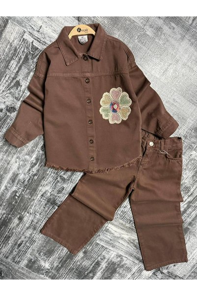 Esprix Kids Girl's Tencel Fabric Floral Embroidered Shirt and Pants Set with Comfortable Fit