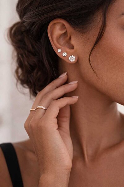livaz accessories Çelik Kararmaz Zirkon Taşlı 3 lü Küpe