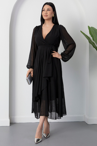 PULLIMM Φόρεμα σιφόν με διπλό στρίφωμα και βολάν 2026-4530