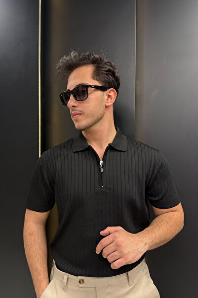 sunfyre Men's Premium Quality Short Sleeve Vertical Stripe Detailed Mercerize...