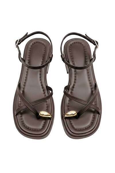 McDark Women's Bitter Brown Ring Toe Eva Soft Sole Stitched Buckle Sandals