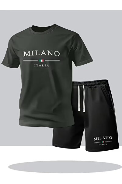 bellanova Men's Oversize Printed Shorts T-Shirt Set Streetwear Bottom-Top Com...