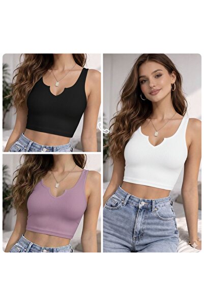 MİLYA&GYM Women's 3-Pack Ribbed Camisole Cotton V-Neck Thick Strap Undershirt