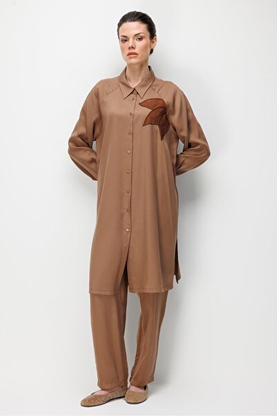 Micca %100 Doğal LyoCEL Dökümlü Soft Hissiyat Flora Nakış ve Taş Detaylı Pant...